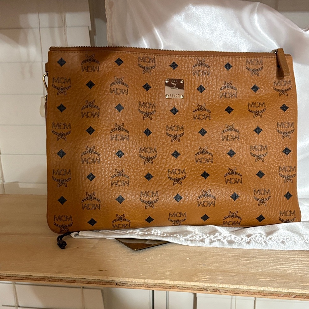 MCM Cognac Visetos Monogram wristlet